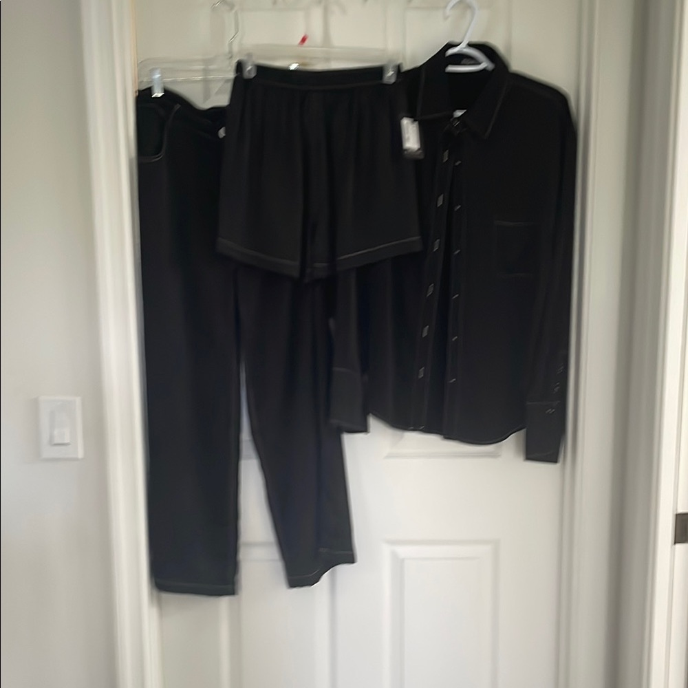 Elegant Black Women's Silk pants, shirt, and shorts!